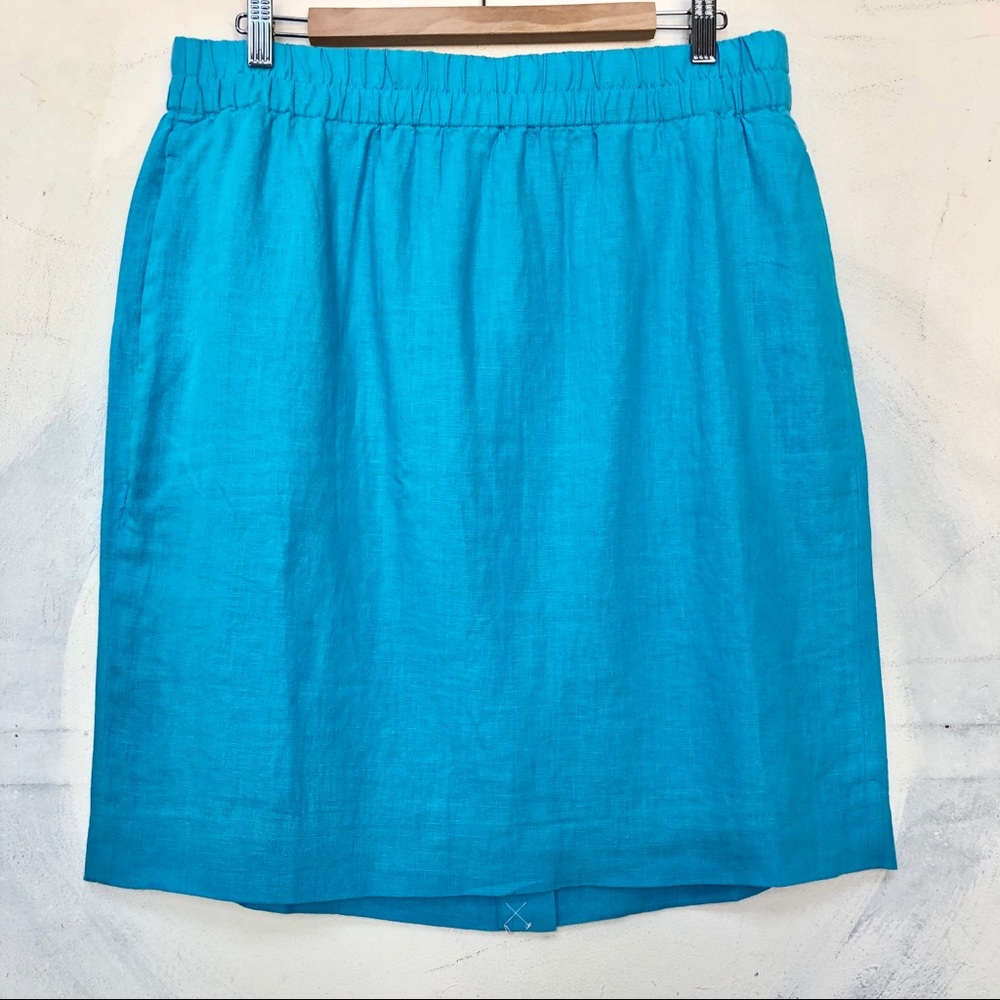 J Crew Monaco Blue Pull On Linen Skirt